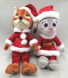 Disney Zootopia Nick Wilde Judy Hopps Peluche Bambola Natale Babbo Natale Set USATO - Foto 1 di 10