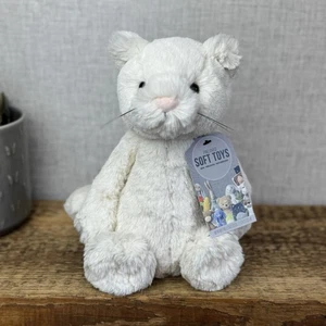 Jellycat Medium Bashful Cream Cat Kitten - Cream Cat With Whiskers Retired 12” - Picture 1 of 14