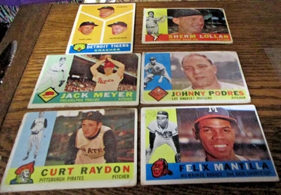 6) Tarjetas de béisbol 1960 Topps Filler #19 #49 #64 #425 J. Podres #461 entrenadores #495 Foto 1 de 2
