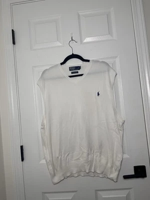 Polo Ralph Lauren Sweater Vest Mens XL White Knit 100% Cotton Vintage Pony Logo - Imagem 1 de 3