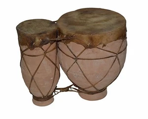 Moroccan Djembe Double Drum African Bongo Congo Artisan Handmade Clay Small - Picture 1 of 5