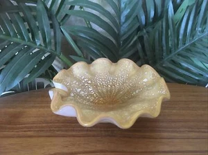 *Rare* Fratelli Toso Murano Art Glass Amber White Aventurine Clam Shell Dish - Picture 1 of 10