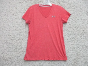 Under Armour Shirt Medium Adult Pink Coral Athletic V Neck Stretch Gym Womens - Picture 1 of 10