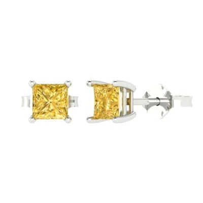 Yellow Zirconia Stud Earrings for Women, Push back (1.5 cttw 5.0mm Princess-Cut) - Image 1 of 4