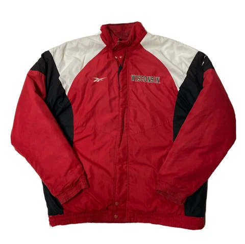 Wisconsin Badgers Vintage Team Jacket Colorblock Bold Nylon Men XL Reebok Puffer Cover