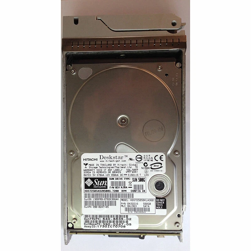 XTC-ST1CF-500G7K   - Sun 500GB 7200 RPM SATA 3.5" HDD w/ tray Sun 6140/6540 - Image 1 of 1