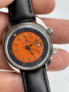 RARO OROLOGIO DA DONNA BUCHERER COMPRESSORE QUADRANTE ARANCIONE ORIGINALE LUNETTA INTERNA GIREVOLE - Foto 1 di 15