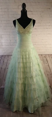 Beautiful ALYCE mint green layered FULL LENGTH ballgown / tulle rhinestone- SZ 6 - Image 1 of 4