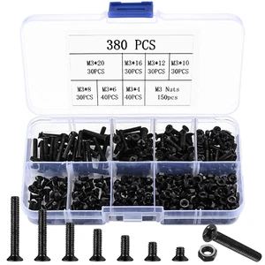 M3 Flat Head Machine Screws and Hex Nuts Kit, 380 Pcs Black Countersunk Head Phi - Imagen 1 de 12