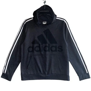 Adidas Athletic Pullover Hoodie Sweats Kids Size L Pocket White Strap Gray Black - Picture 1 of 4