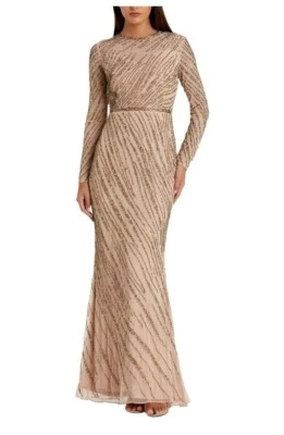 Mac Duggal 5240 Long Sleeve Beaded Column Gown- Size 12 (LK# 126 A) - Image 1 of 4