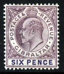 GIBRALTAR KE VII 1903 6d. Corona marca de agua púrpura y violeta opaca CA SG 50 COMO NUEVA - Imagen 1 de 2