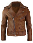 Mens Biker Brown Brando Motorcycle Real Leather Jacket