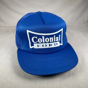 Vintage New Era Hat Mens M/L Blue Snapback Trucker Cap Colonial Ford Pro Design - Picture 1 of 10