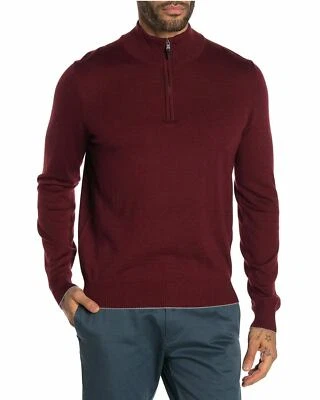 Suéter Thomas Dean $145 Cremallera Cuarto Mezcla Lana, Borgoña, Talla XXL Foto 1 de 3