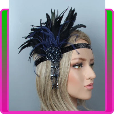 Diadema de los años 20 pluma azul nupcial gran Gatsby años 20 aleta tocado gángster  Foto 1 de 4