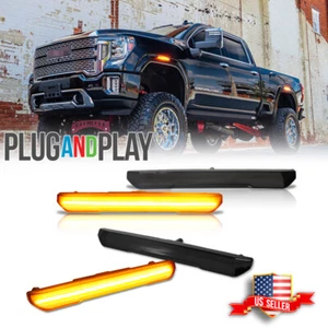 4x Smoked Front&Rear Amber LED Side Marker Lights For 20-24 GMC Sierra 2500 3500 - Picture 1 of 11