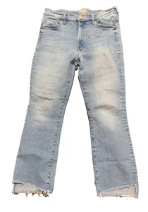 Mother The Lil Insider Crop Step Fray Denim Jeans Gr. 31 helle Waschung roher Saum - Bild 1 von 8