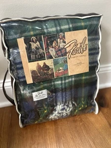 Vintage Faribo Wolldecke Traveler Lap Blau & Grün Tartan USA Fransen 52x62 - Bild 1 von 11