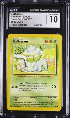 CGC 10 GEM MINT Bulbasaur 44/102 Base Set 1999-2000 4th Print Vintage Pokémon - Image 1 of 2