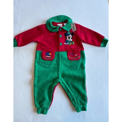 Vintage Disney Store Infant 12M Minnie Mouse Romper Red Green Holiday Winter NEW - Image 1 of 4