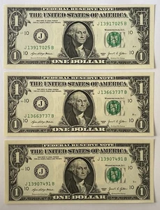 2021 $1 Federal Reserve Notes Kansas City District (Lot of 3) CU - Picture 1 of 2