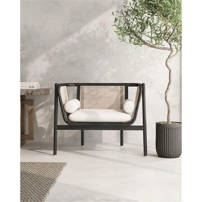Manhattan Comfort Versailles Wood Accent Chair in Black & Cream - Image 1 of 4