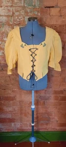 Vintage Ladies Corset Top Dirndl yellow linen . Meico 38" - Picture 1 of 9