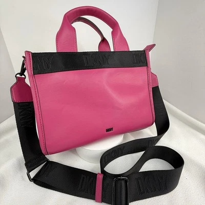 DKNY Cassandra Mini Tote Crossbody Top Handle Bag Pink Raspberry Logo Tote Purse - Image 1 of 4