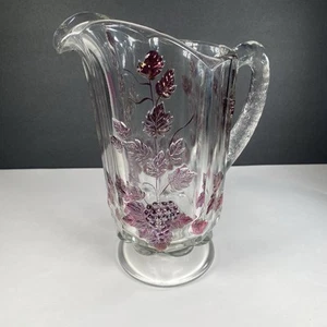 VTG Westmorland Large Glass Pitcher Paneled Grape and Vine Ruby Flash on Clear - Picture 1 of 15