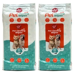 2 Pk Dog Grooming Wipes Deodorize Hypoallergenic Pet Cat Cleaning Dry Bath 120ct - Picture 1 of 1