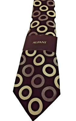 NUEVO Corbata Alfani Negro Plata Blanco Patrón Círculo Trabajo Formal Foto 1 de 4
