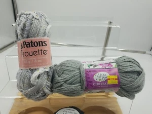 2 Patons Pirouette GRAY Chenille Edge Yarn - 1 Skein Color Silver Sparkle LOT - Picture 1 of 23