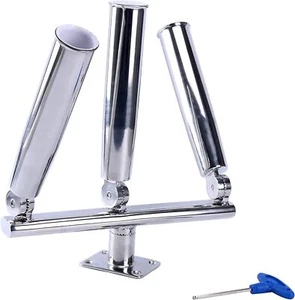 Elegante soporte de triple caña de pescar para cometa soporte de pesca con tridente de acero inoxidable de 3 tubos - Imagen 1 de 9