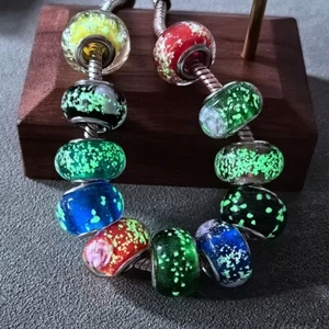 5 Stück Leuchtend 14mm Handgefertigt Lampwork Glas Lose Großes Loch Perlen - Picture 1 of 17