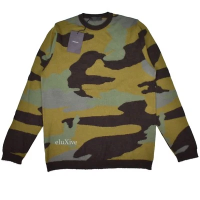 NWT $960 PRADA Men's Camo Camouflage Knit Wool Crewneck Sweater 48 M AUTHENTIC - Image 1 of 4