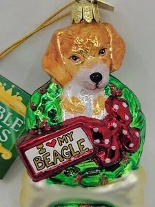 Kurt Adler Love My Beagle cane vetro soffiato decorazione natalizia gemme nobili - Foto 1 di 9