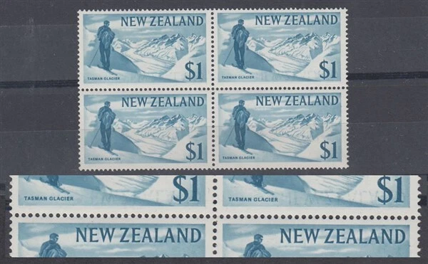 NEW ZEALAND 1967 PICT $1 BLK (x4) MINT WITH PRINT TRANSFER ERROR (ID:063/D63342) - Image 1 of 1
