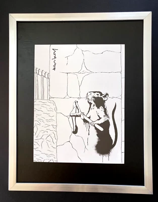 BANKSY + IMPRESIÓN FIRMADA "RATA CON HONDA" ENMARCADA + ¡CÓMPRALA AHORA! Foto 1 de 4