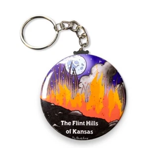 Flint Hills Kansas Prairie Fire Keychain Handmade Retro Art Gift Accessory - Picture 1 of 20