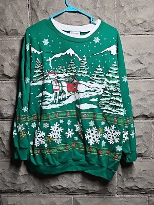 Sudadera Vintage Marca NutCracker Verde Navidad Trineo Paseo Años 90 Talla XL  Foto 1 de 4