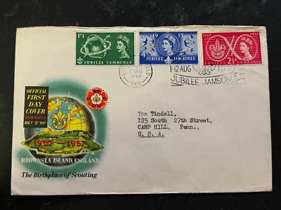 Scouting Jubilee Jamboree FDC Great Britain 334-336 BrownSea Island - Image 1 of 3