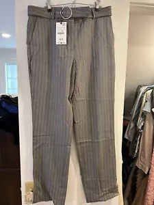 Women's NWT Zara Grey Herringbone Belted Dress Pants Large - Picture 1 of 6