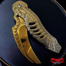 8.5" Gold Tactical Reaper Skeleton Folding Blade Spring Assist Pocket Knife