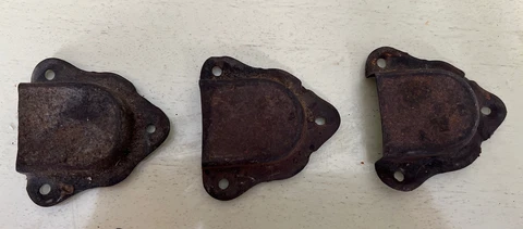 Three (3) Antique Steamer Trunk Buckle Strap Guards Protectors Hardware Cover