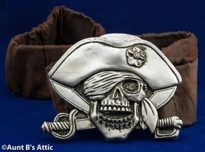 Pirate Belt Silver Resin Pirate Skull Stretch Elastic Costume Belt - Picture 1 of 2