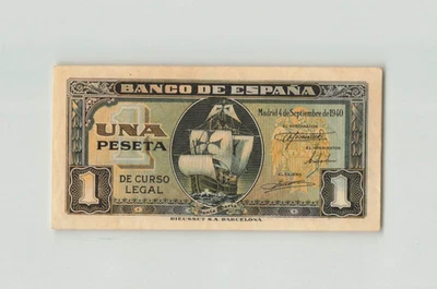 ESPAÑA 1 Peseta 1940, P-122, Original AU Sobre UNC, Impresora Barcelona. E4 Foto 1 de 2