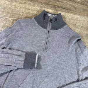 Bugatchi Mens Sweater Extra Large Gray 1/4 Zip Golf Pullover Tech Wool Argyle - Picture 1 of 12