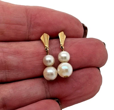 Pendientes colgantes oro amarillo 14K graduados 4 mm 5 mm perlas 3/4" gris oro 585 Foto 1 de 4