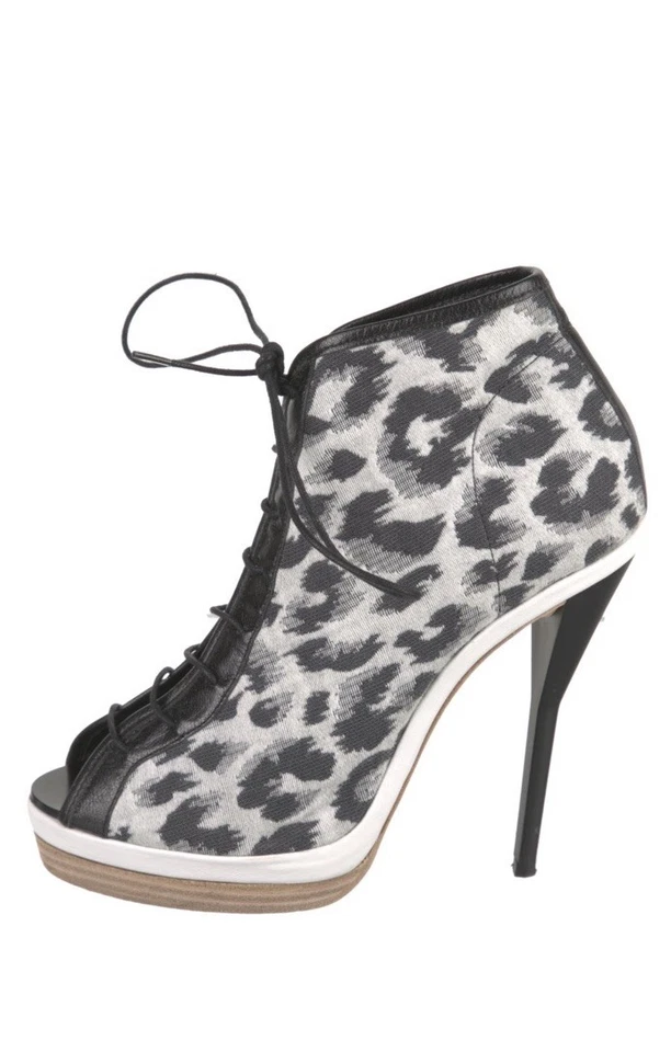 3.1 Phillip Lim Mujeres Plata Leopardo Tacones Cordones Botines 38 EE. UU. 8 Foto 1 de 4